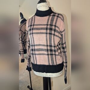 It's Our Time Mauveand Black Plaid Turtleneck Sweater